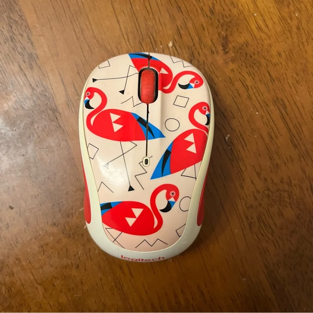 Logitech Wireless Mouse - Red and Cream Flamingo Pattern